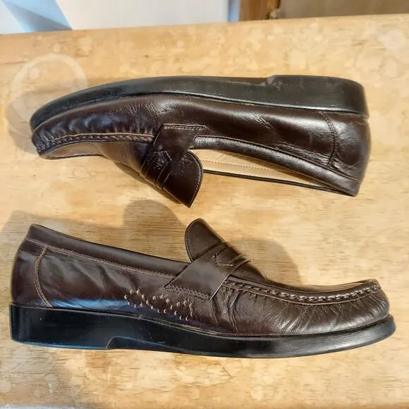 SAS Ace Men's US 9.5 Brown Leather Dress Loafer Casual Slip On Shoes EUC