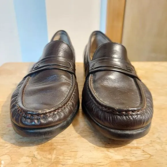 SAS Ace Men's US 9.5 Brown Leather Dress Loafer Casual Slip On Shoes EUC