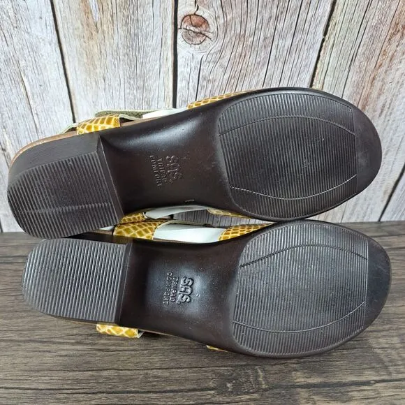 SAS Suntimer Crocodile Embossed Slingback Sandals Women's Sz 9.5 M Golden Croc