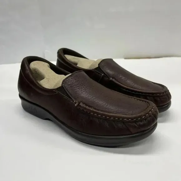SAS Twin Moc Toe Brown Leather Slip On Loafers Comfort Shoes Womens Size 7.5M
