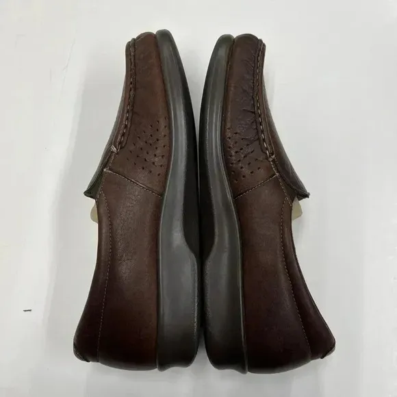 SAS Twin Moc Toe Brown Leather Slip On Loafers Comfort Shoes Womens Size 7.5M