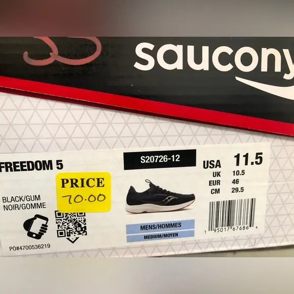 Saucony Mens Freedom 5 Running Shoes - Size 11.5 - Black/Gum - New with defects