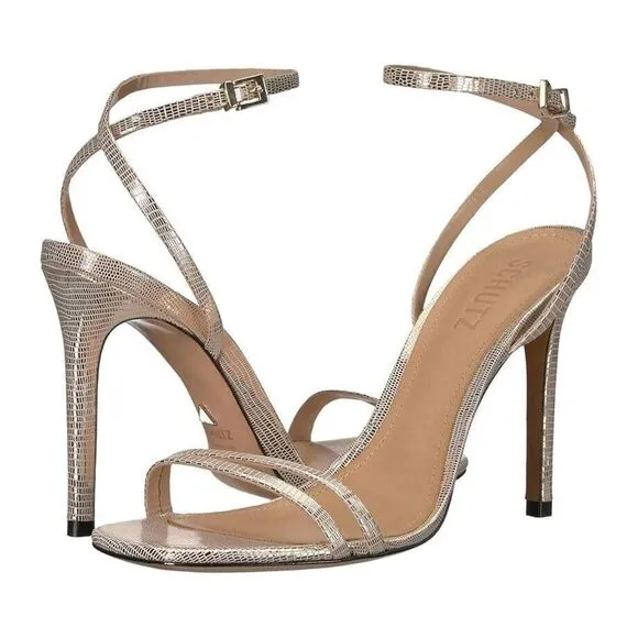 Schutz Altina Sandals Women's 10 Gold Leather Stiletto Heel Ankle Strap ZPO1643