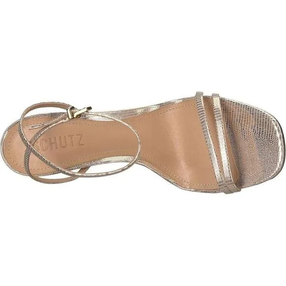 Schutz Altina Sandals Women's 10 Gold Leather Stiletto Heel Ankle Strap ZPO1643