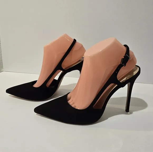 SCHUTZ Black Suede Slingback Stilhetto Heels Shoes 9