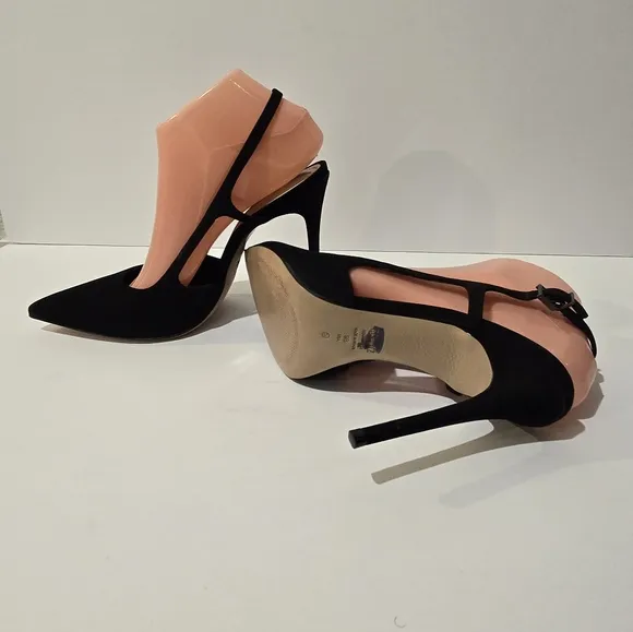 SCHUTZ Black Suede Slingback Stilhetto Heels Shoes 9