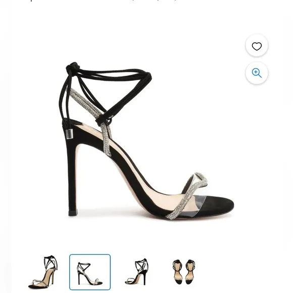 Schutz Cath Black Tie Up Rhinestone Embellished Clear Open Toe Heeled Sandals