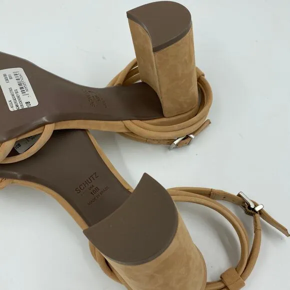 Schutz Nicolai Strappy Sandals Chunky Heel Open Toe Honey Beige NWT Size 10