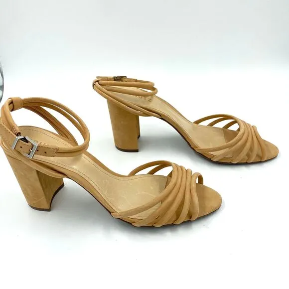 Schutz Nicolai Strappy Sandals Chunky Heel Open Toe Honey Beige NWT Size 10