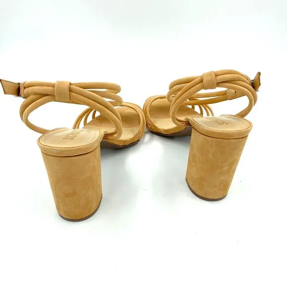 Schutz Nicolai Strappy Sandals Chunky Heel Open Toe Honey Beige NWT Size 10