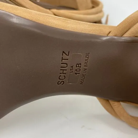 Schutz Nicolai Strappy Sandals Chunky Heel Open Toe Honey Beige NWT Size 10