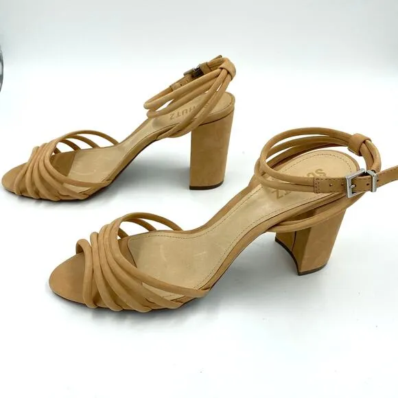 Schutz Nicolai Strappy Sandals Chunky Heel Open Toe Honey Beige NWT Size 10
