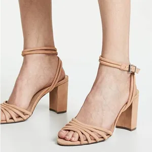 Schutz Nicolai Strappy Sandals Chunky Heel Open Toe Honey Beige NWT Size 10