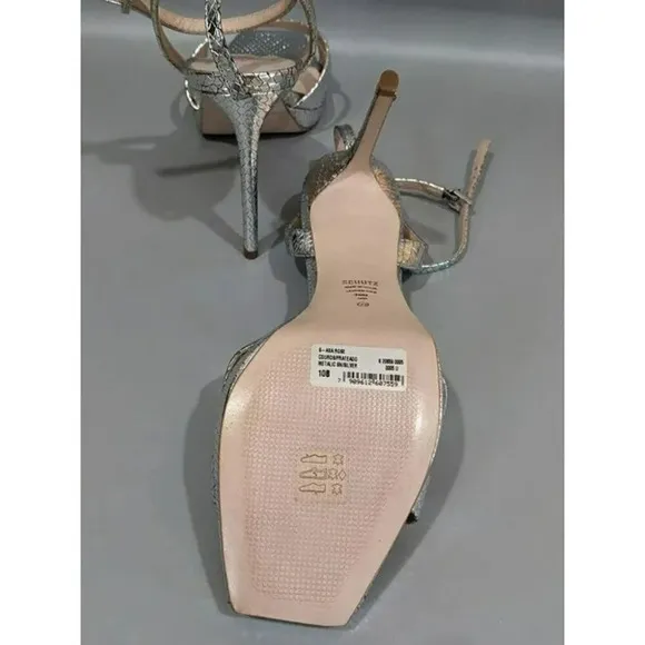 Schutz Womens Ava Rose Leather Slingback Sandals Silver Size 10