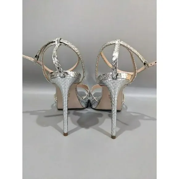 Schutz Womens Ava Rose Leather Slingback Sandals Silver Size 10