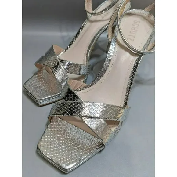 Schutz Womens Ava Rose Leather Slingback Sandals Silver Size 10