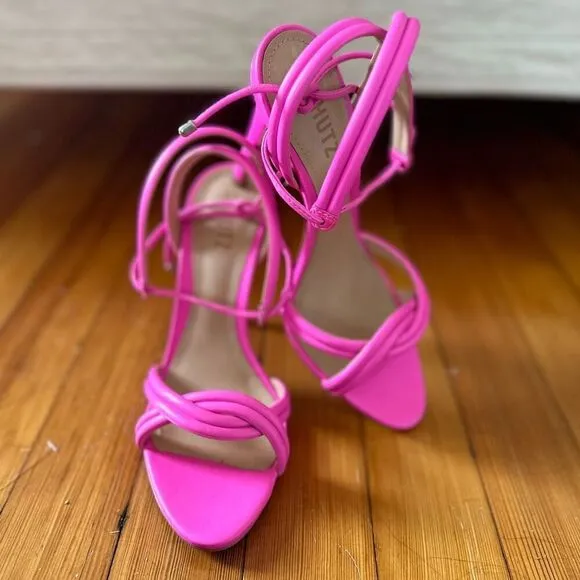 SCHUTZ Yvi Strappy Heels in Neon Pink Size 8.5 NWOT