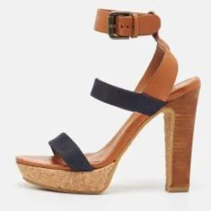 See by Chloe Canvas Denim Ankle Strap Sandals High Heel Size 8.5