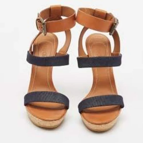 See by Chloe Canvas Denim Ankle Strap Sandals High Heel Size 8.5