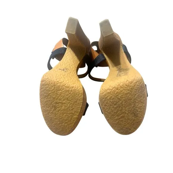 See by Chloe Canvas Denim Ankle Strap Sandals High Heel Size 8.5