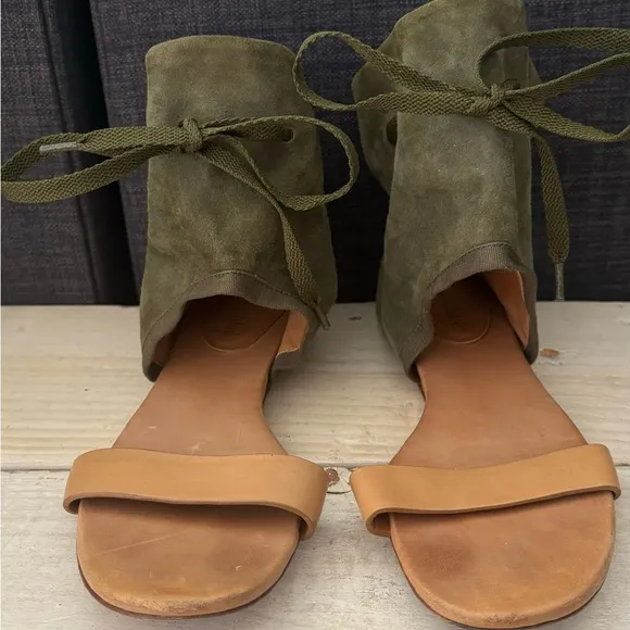 See by Chloe 'Kasha' gladiator sandal in green tan suede leather Size 37