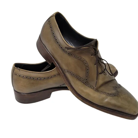 Sergio Rossi Men's Wingtip Oxford Genuine Leather Shoes Size 11 Made In Italy