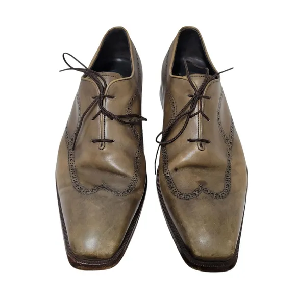 Sergio Rossi Men's Wingtip Oxford Genuine Leather Shoes Size 11 Made In Italy