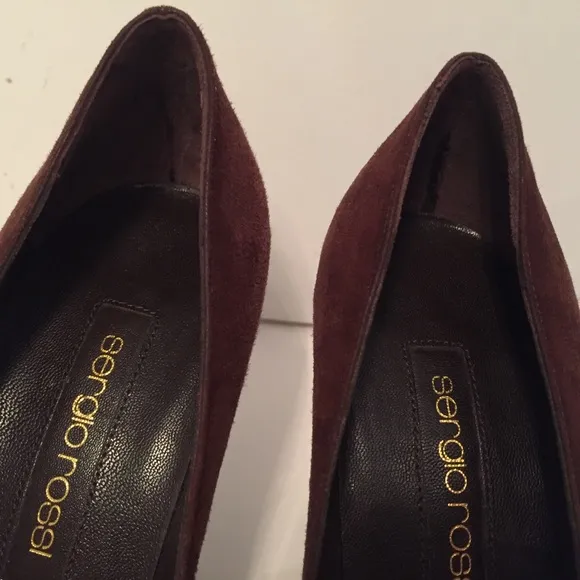 SERGIO ROSSI SHOES HEELS BROWN SUEDE LEATHER POINTED TOE ITALY SIZE 36.5 6.5