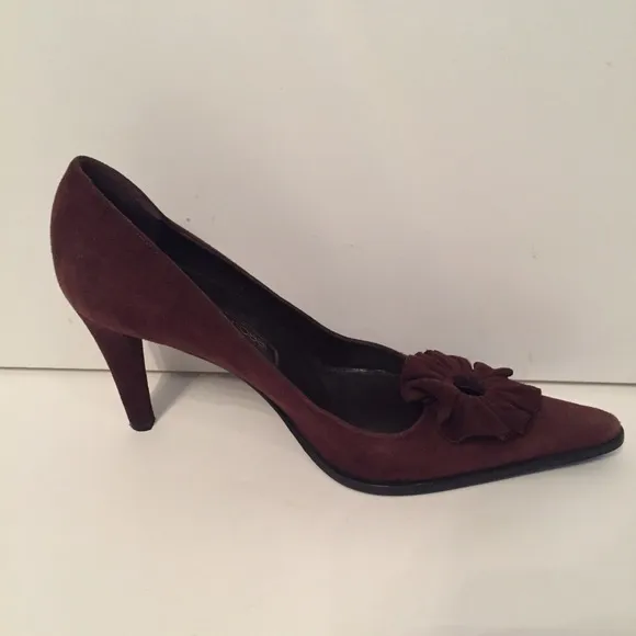 SERGIO ROSSI SHOES HEELS BROWN SUEDE LEATHER POINTED TOE ITALY SIZE 36.5 6.5