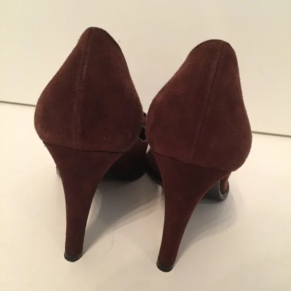 SERGIO ROSSI SHOES HEELS BROWN SUEDE LEATHER POINTED TOE ITALY SIZE 36.5 6.5