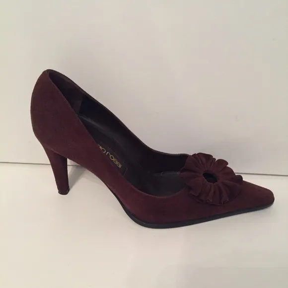 SERGIO ROSSI SHOES HEELS BROWN SUEDE LEATHER POINTED TOE ITALY SIZE 36.5 6.5
