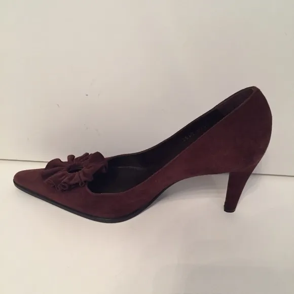 SERGIO ROSSI SHOES HEELS BROWN SUEDE LEATHER POINTED TOE ITALY SIZE 36.5 6.5