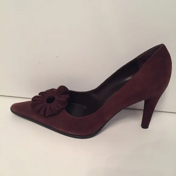 SERGIO ROSSI SHOES HEELS BROWN SUEDE LEATHER POINTED TOE ITALY SIZE 36.5 6.5