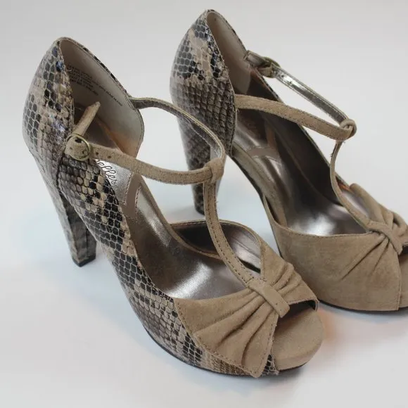 Seychelles Heritage Snake Print Leather Bow Peep Toe Heels Womens Shoe Size 6