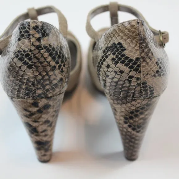 Seychelles Heritage Snake Print Leather Bow Peep Toe Heels Womens Shoe Size 6