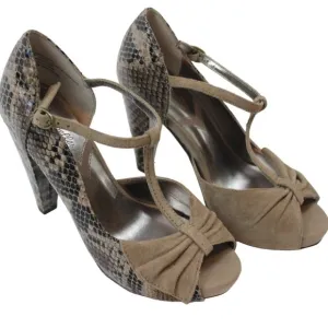 Seychelles Heritage Snake Print Leather Bow Peep Toe Heels Womens Shoe Size 6