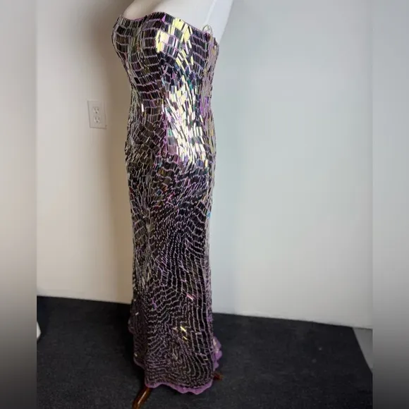 Sherri Hill Strapless Sequin Prom Dresss Purple Iridescent Size 6