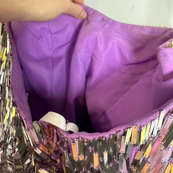 Sherri Hill Strapless Sequin Prom Dresss Purple Iridescent Size 6