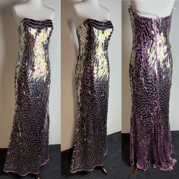 Sherri Hill Strapless Sequin Prom Dresss Purple Iridescent Size 6