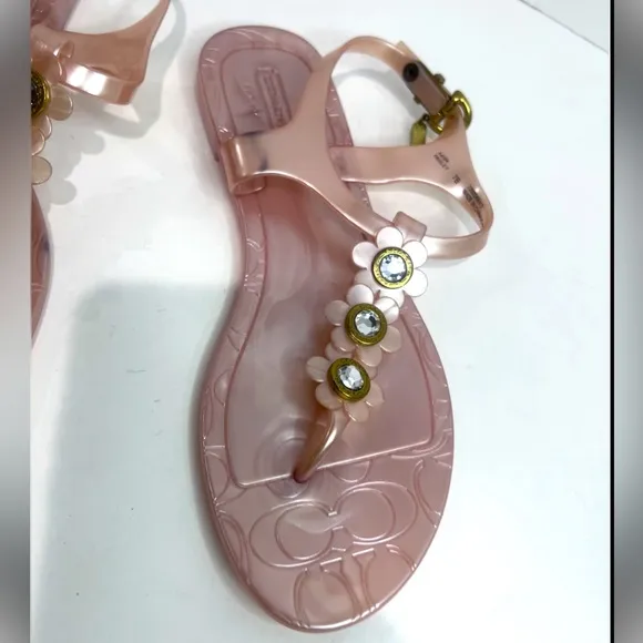Signature Coach Paisley Flower Jelly Sandals Thong Slingback Shimmer Pink