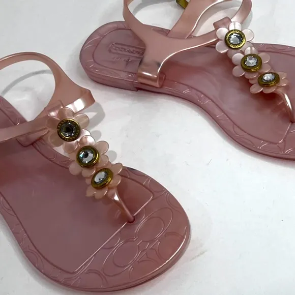 Signature Coach Paisley Flower Jelly Sandals Thong Slingback Shimmer Pink