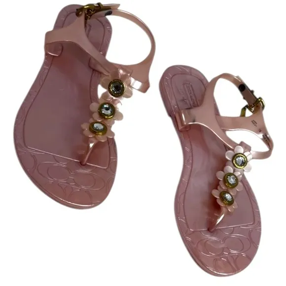 Signature Coach Paisley Flower Jelly Sandals Thong Slingback Shimmer Pink