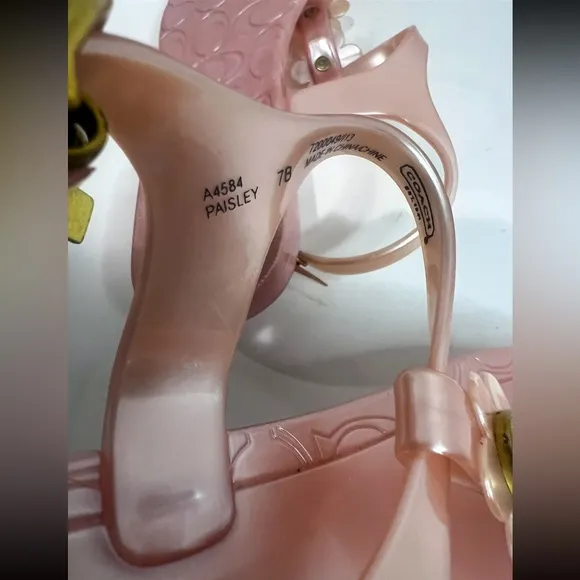 Signature Coach Paisley Flower Jelly Sandals Thong Slingback Shimmer Pink