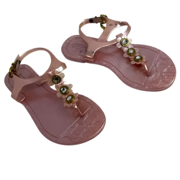 Signature Coach Paisley Flower Jelly Sandals Thong Slingback Shimmer Pink