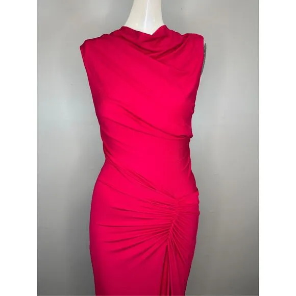 SIMKHAI Acacia Sleeveless Draped Midi-Dress in Cherry Size XS $495