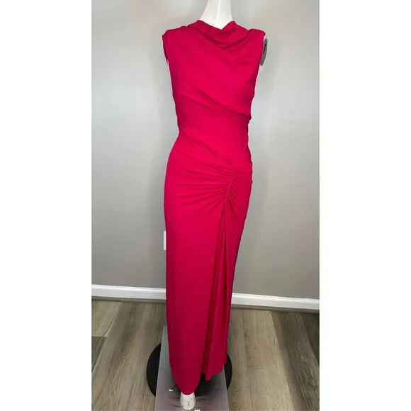 SIMKHAI Acacia Sleeveless Draped Midi-Dress in Cherry Size XS $495