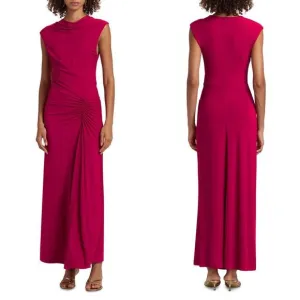 SIMKHAI Acacia Sleeveless Draped Midi-Dress in Cherry Size XS $495