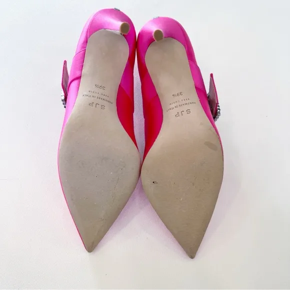 SJP Sarah Jessica Parker Hot Pink Candy Rhinestone Buckle Pump Size 39.5