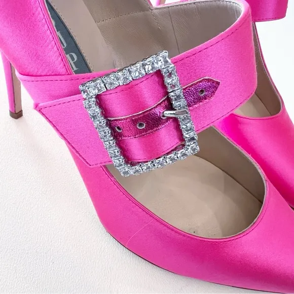 SJP Sarah Jessica Parker Hot Pink Candy Rhinestone Buckle Pump Size 39.5