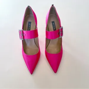 SJP Sarah Jessica Parker Hot Pink Candy Rhinestone Buckle Pump Size 39.5